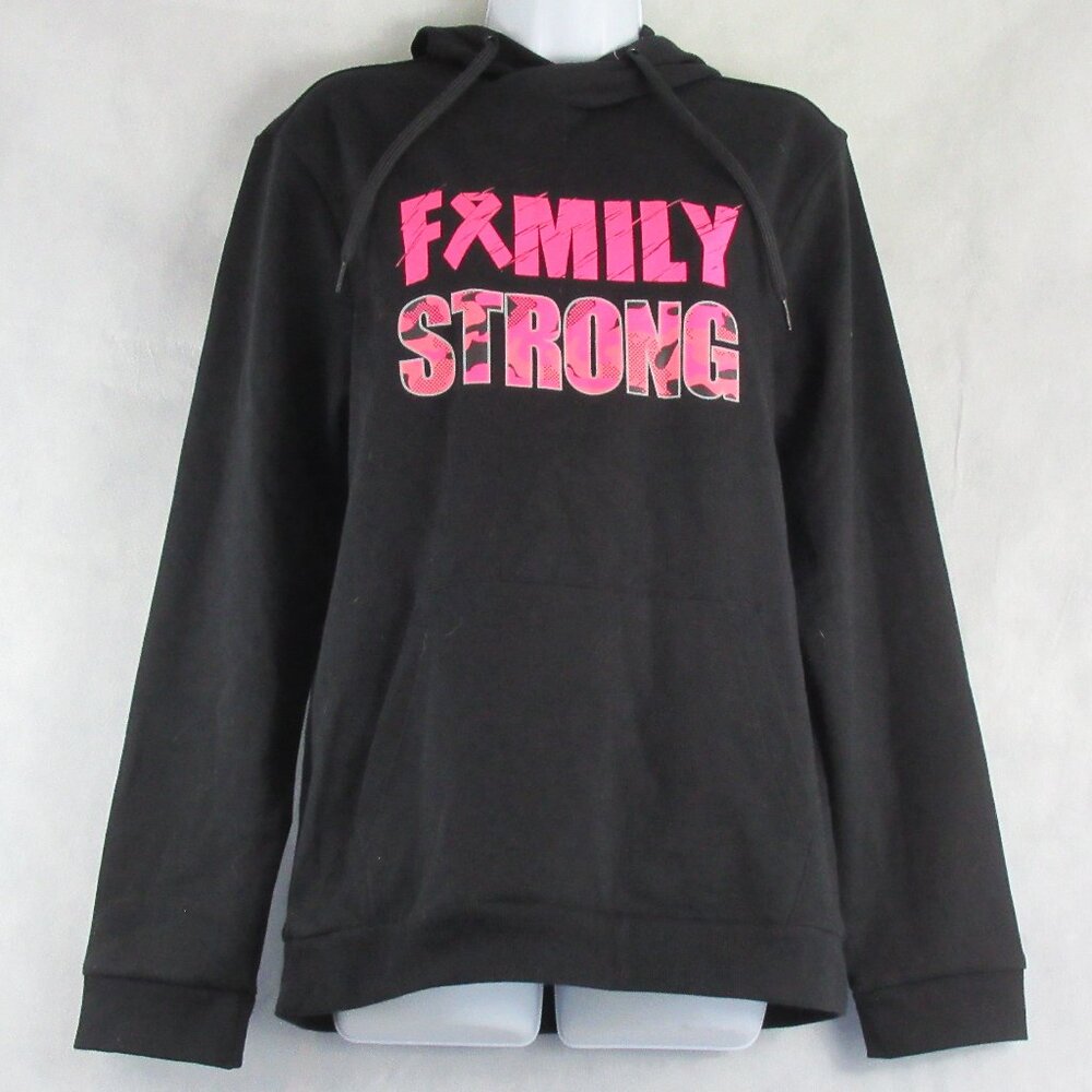 Ideology Men's Breast Cancer Awareness Family Strong Hoodie, Black Pink, Small